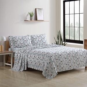 Brushed Cotton Flannel King Sheets Set, Tree Farm Light Blue 840033320412
